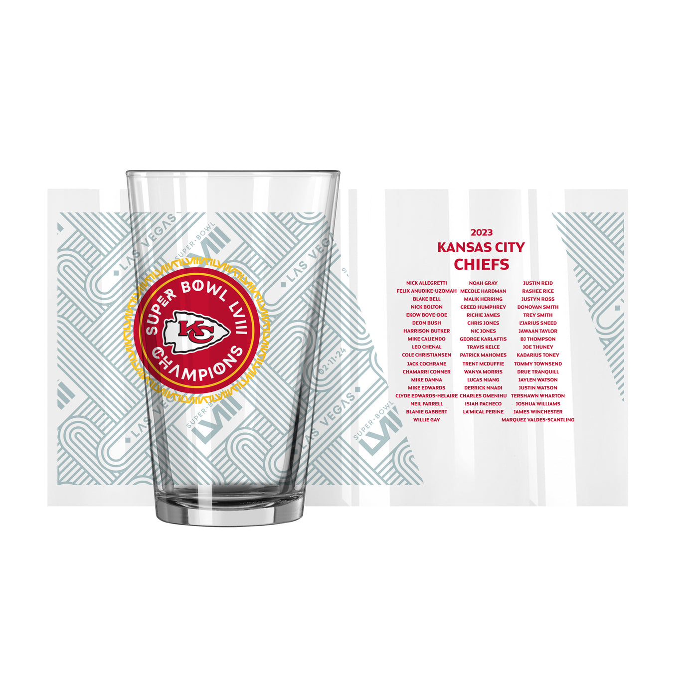 Kansas City Chiefs 16oz SB 58 Champions Roster Pint Glass