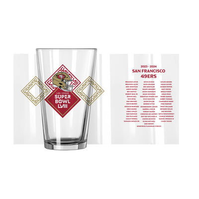 San Francisco 49ers 16oz SB 58 Bound Roster Pint Glass