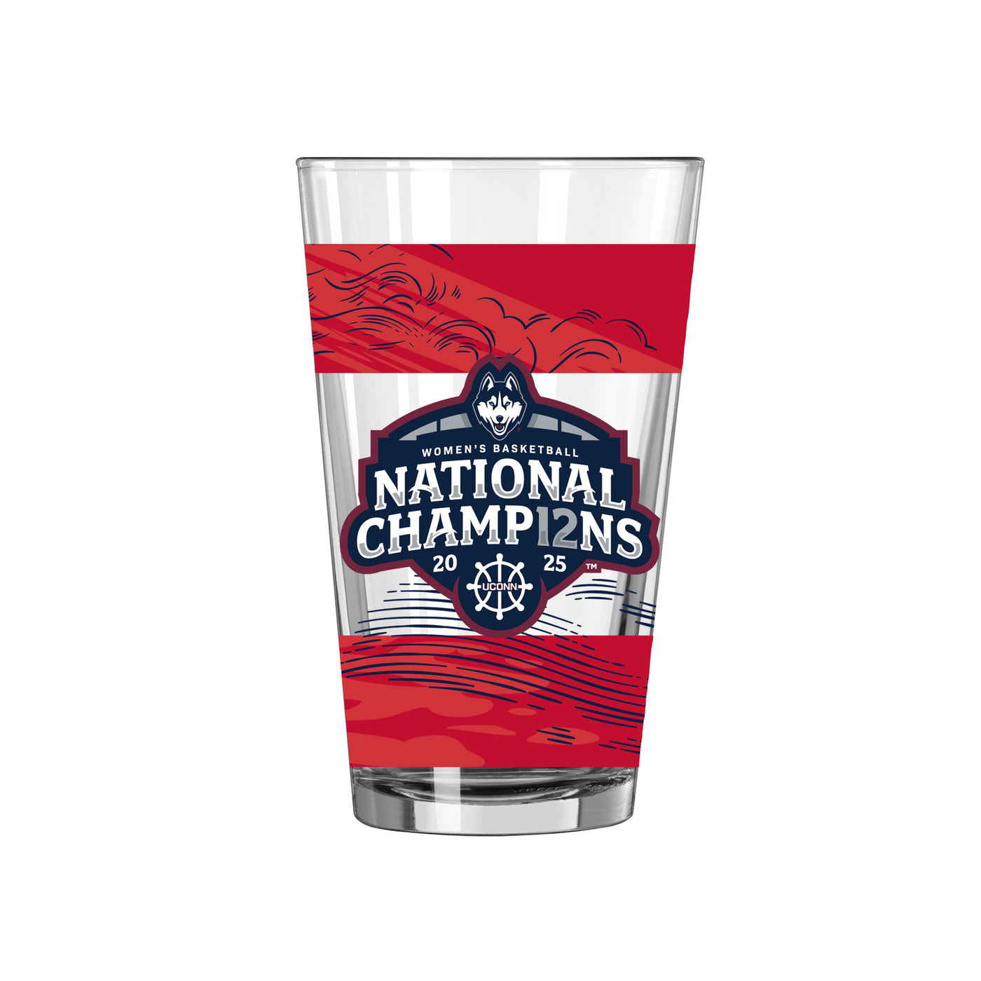 UCONN 2025 Womens Basketball Champions 16oz Recap Pint Glass