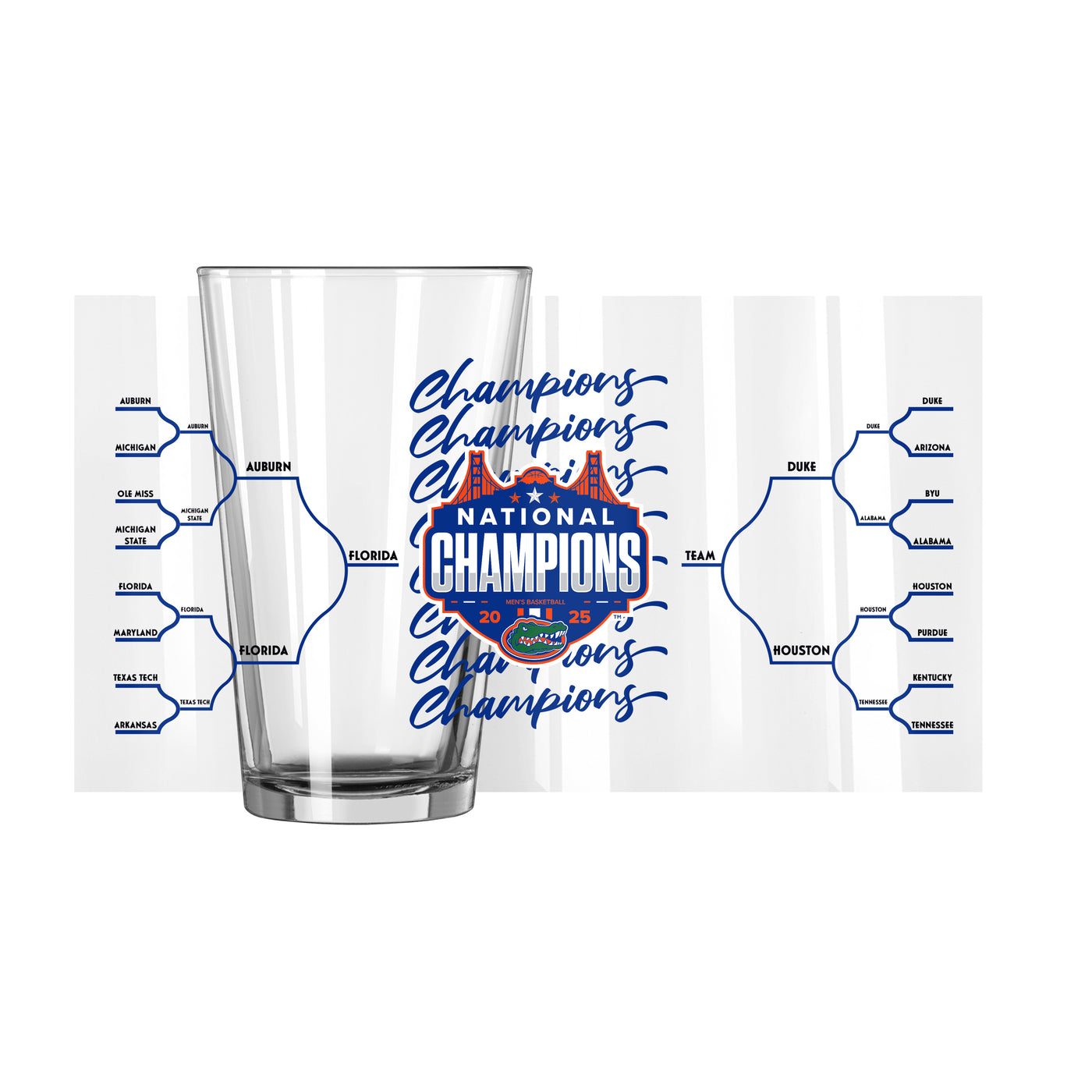 Florida 2025 Mens Basketball Champions 16oz Bracket Pint Glass