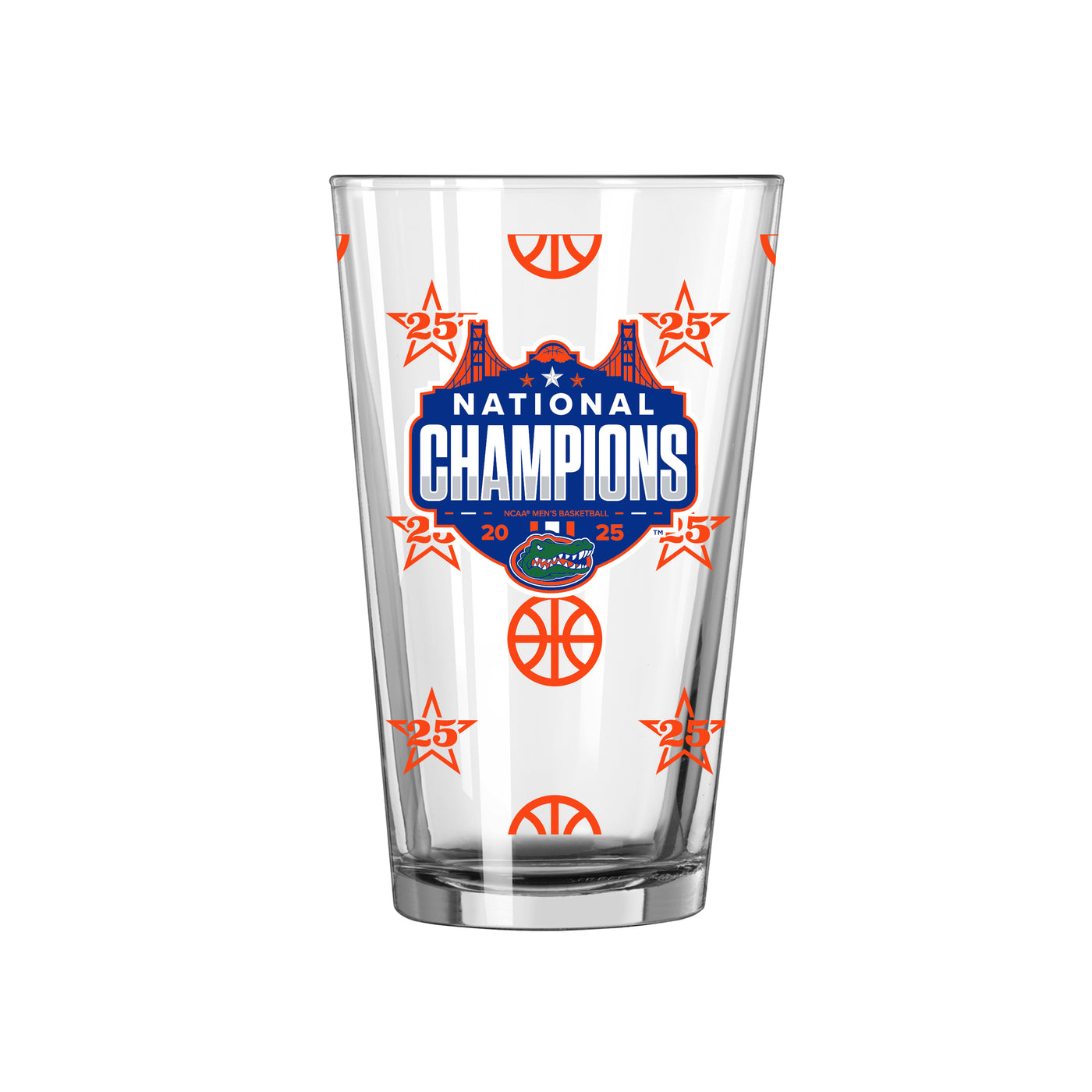 Florida 2025 Mens Basketball Champions 16oz Pattern Pint Glass