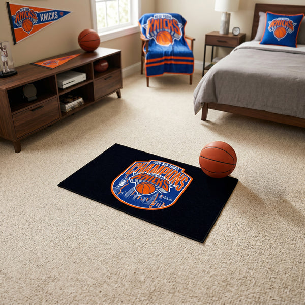 NY Knicks 2026 NBA Finals Champions starter mat, 19x30 inches, Logo Brands, featuring team logo and celebratory design.