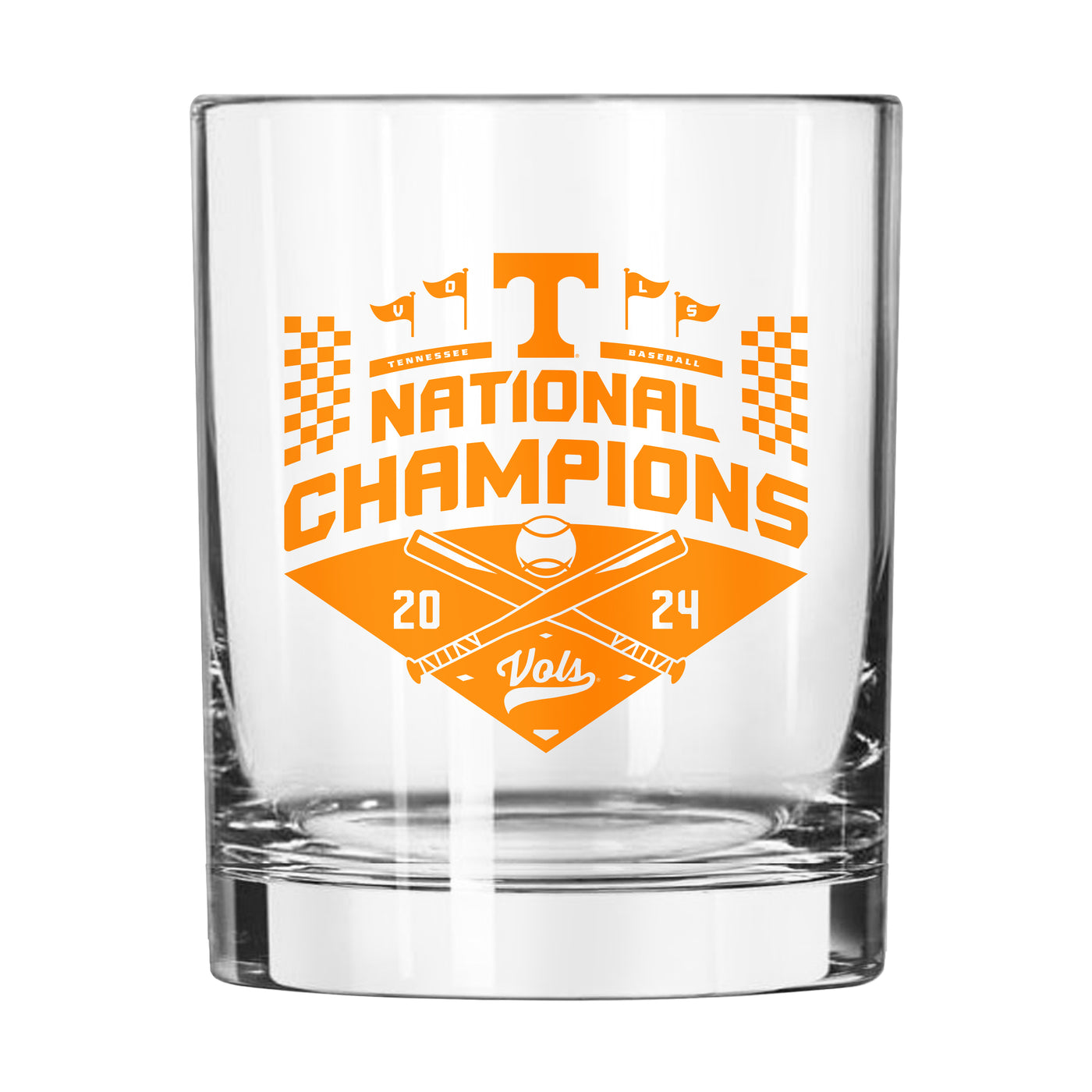 Tennessee 14oz 2024 NCAA Baseball Champions Sceenprint Rocks Glass