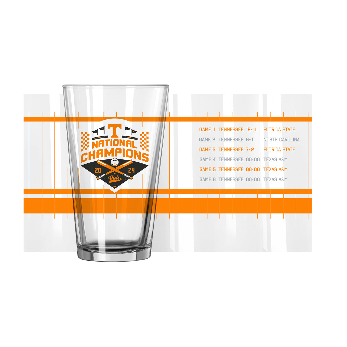 Tennessee 16oz 2024 NCAA Baseball Champions Recap Pint Glass