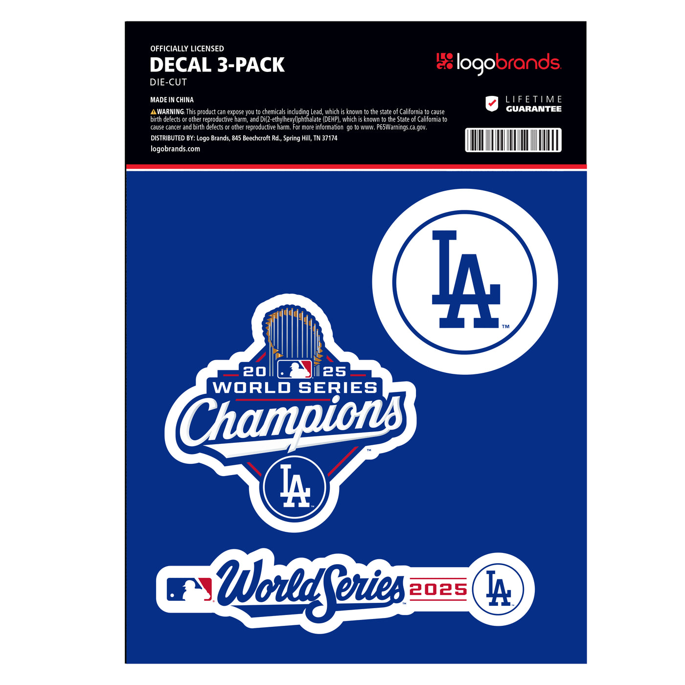 LA Dodgers 2025 World Series Champions Decal Stickers 3pk