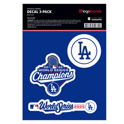 LA Dodgers 2025 World Series Champions Decal Stickers 3pk