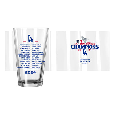 LA Dodgers 2024 National League Champs 16oz Roster Pint Glass