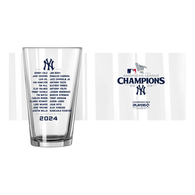 NY Yankees 2024 American League Champs 16oz Roster Pint Glass