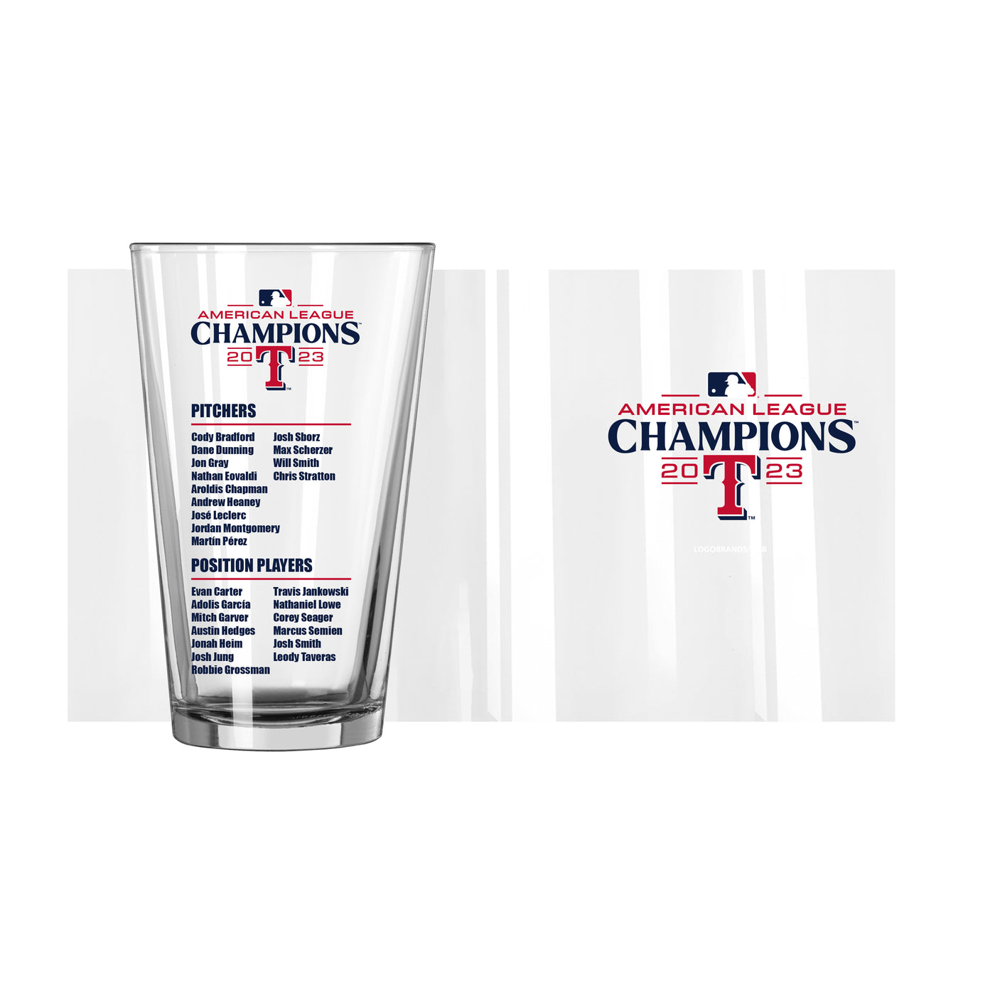 Texas Rangers 16oz 2023 AL Champions Roster Pint Glass