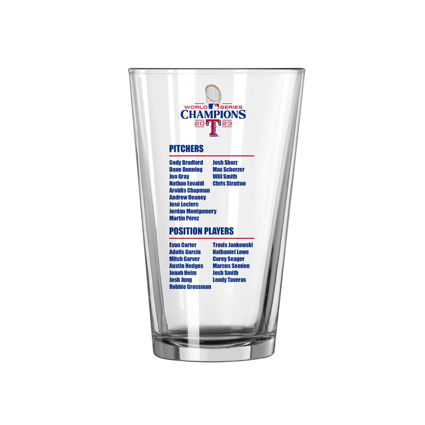 Texas Rangers 16oz 2023 World Series Champions Roster Pint Glass
