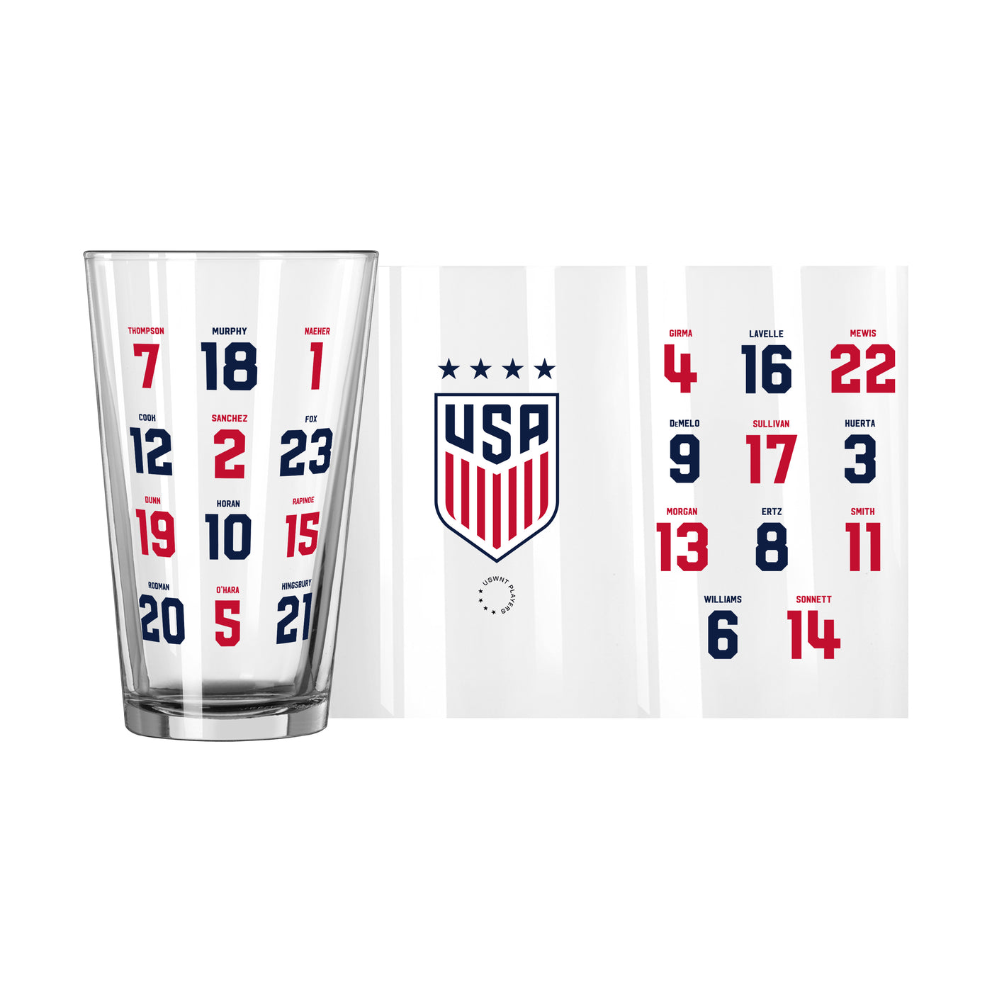 US Womens National Team Roster 16oz Pint Glass