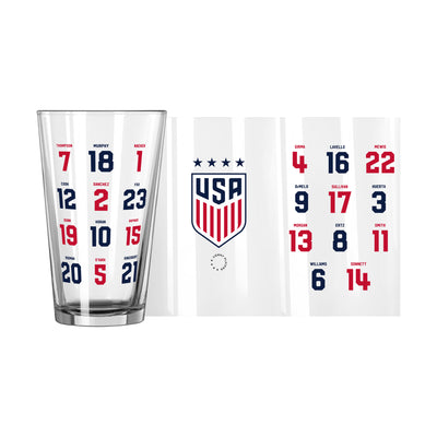 US Womens Soccer Roster 16oz Pint Glass - Logo Brands