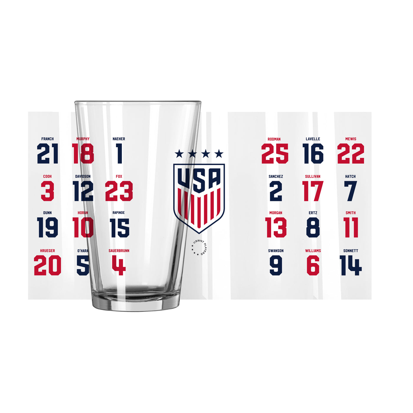 US Womens Soccer Roster 16oz Pint Glass