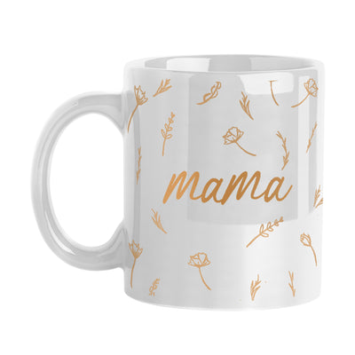 Mothers Day 11oz Mama with Repeating Flowers White Sublimated Mug