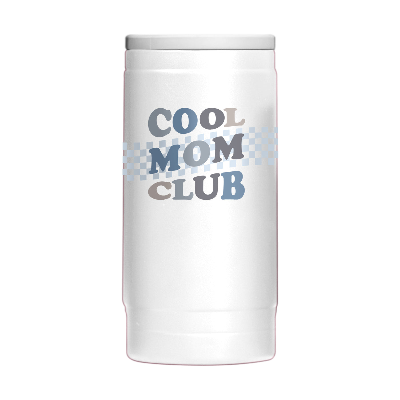Mothers Day Blue Cool Moms Club White 12oz Powdercoat SlimCan Coolie