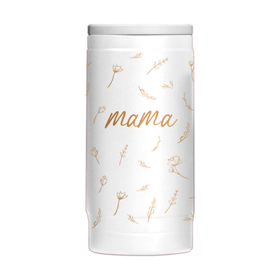 Mothers Day 12oz Mama with Repeating Flowers White Powdercoat SlimCan Coolie