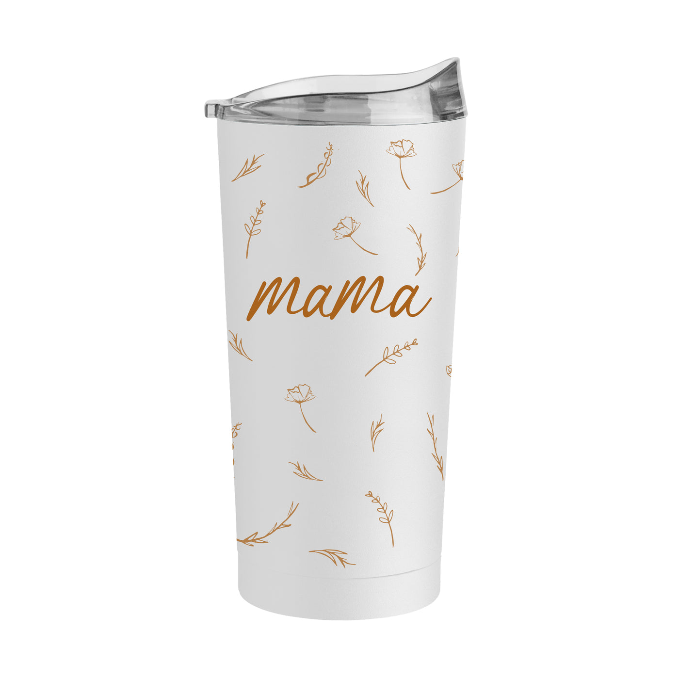 Mothers Day 20oz Mama with Repeating Flowers White Powder Coat Tumbler