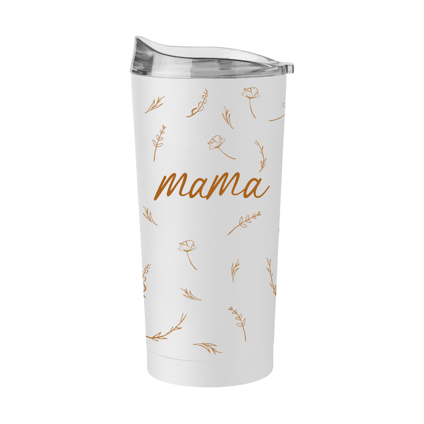 Mothers Day 20oz Mama with Repeating Flowers White Powder Coat Tumbler