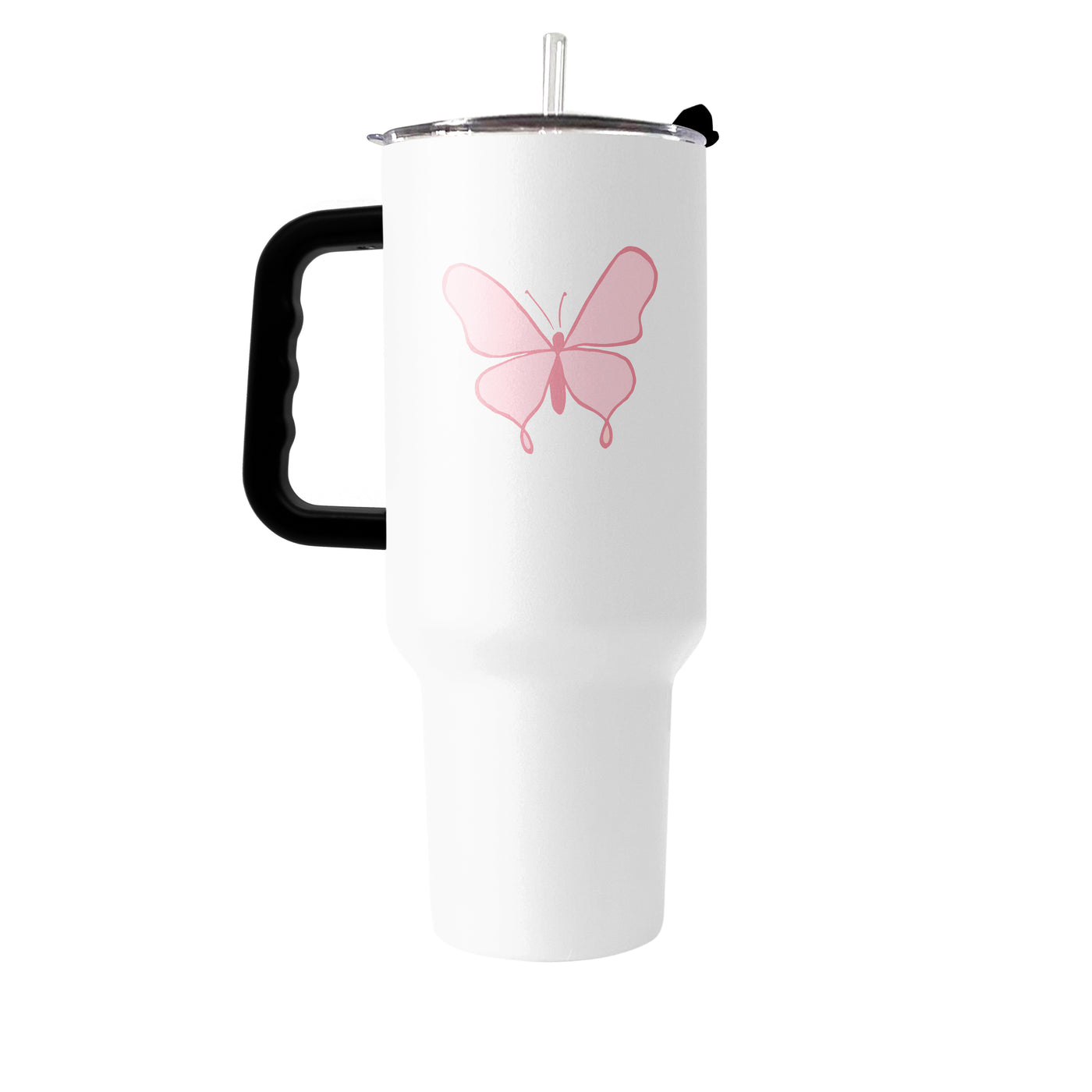 Spring 40oz Single Butterfly White Powder Coat Tumbler