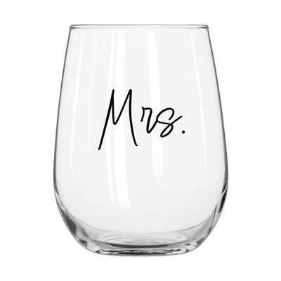 Wedding Collection Script Mrs. 16oz Glass Curved Beverage