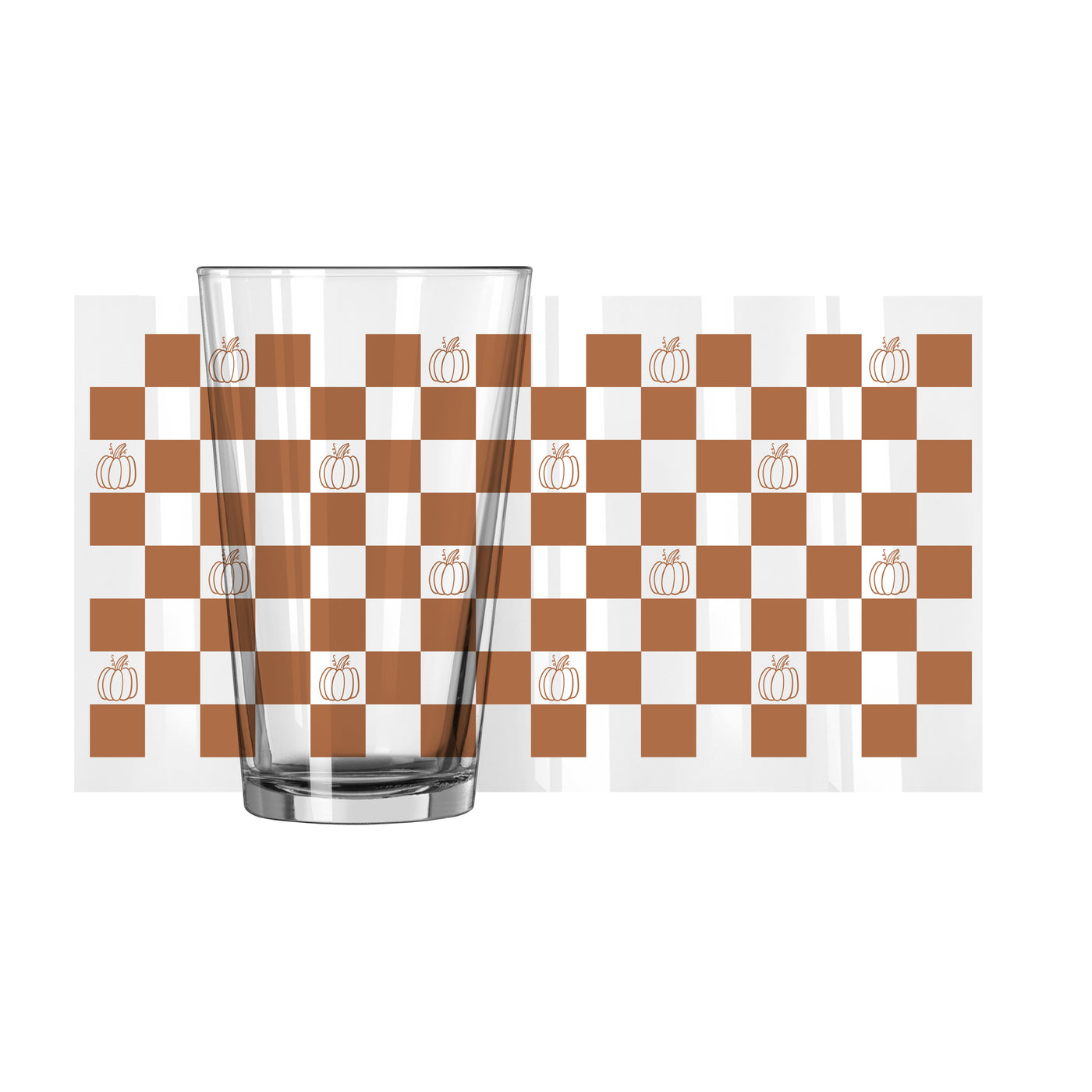 Fall Checkered Pumpkin 16oz Pint Glass
