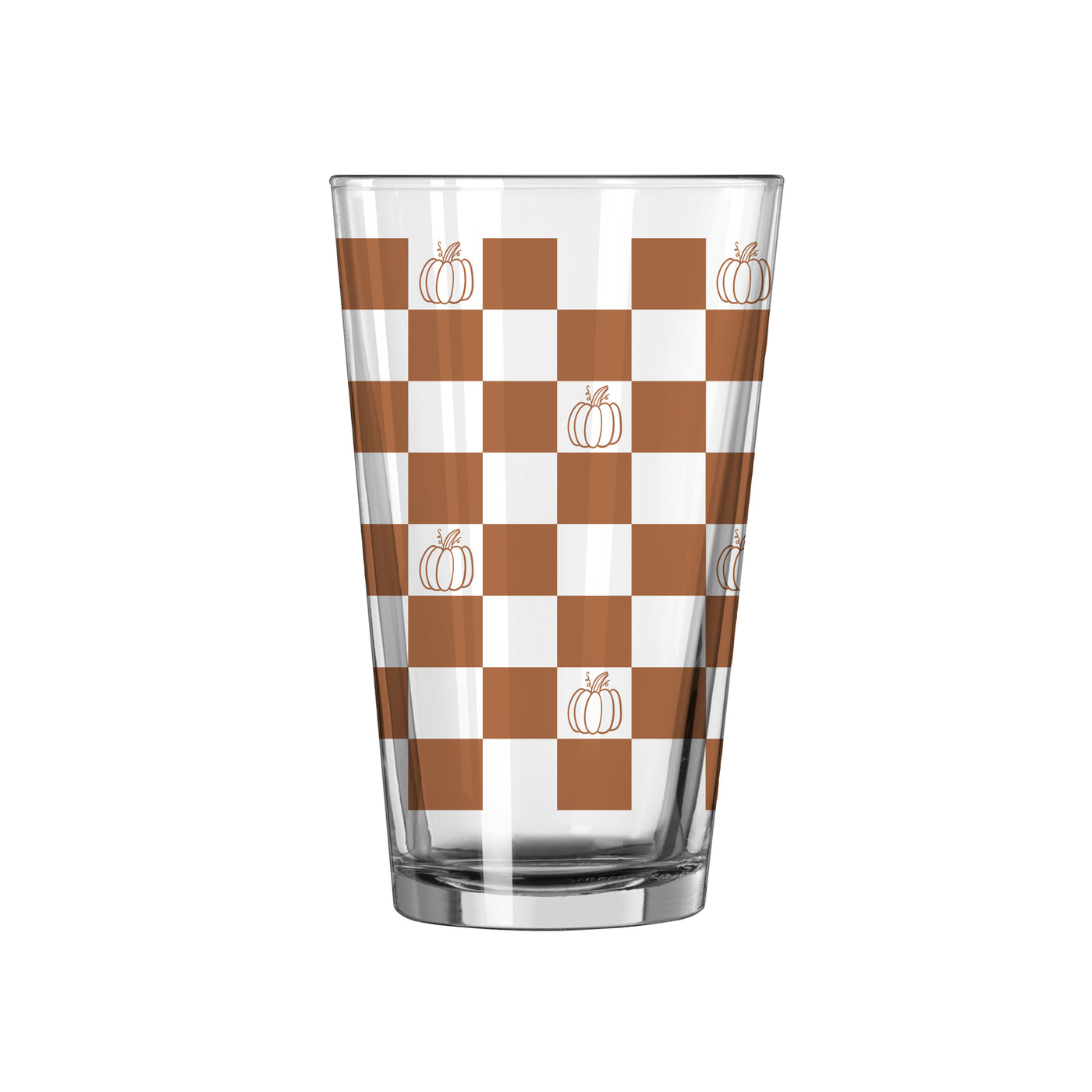 Fall Checkered Pumpkin 16oz Pint Glass