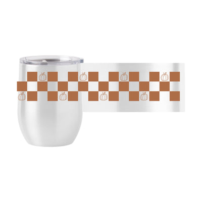 Fall Checkered Pumpkin 16oz Stainless Curved Beverage