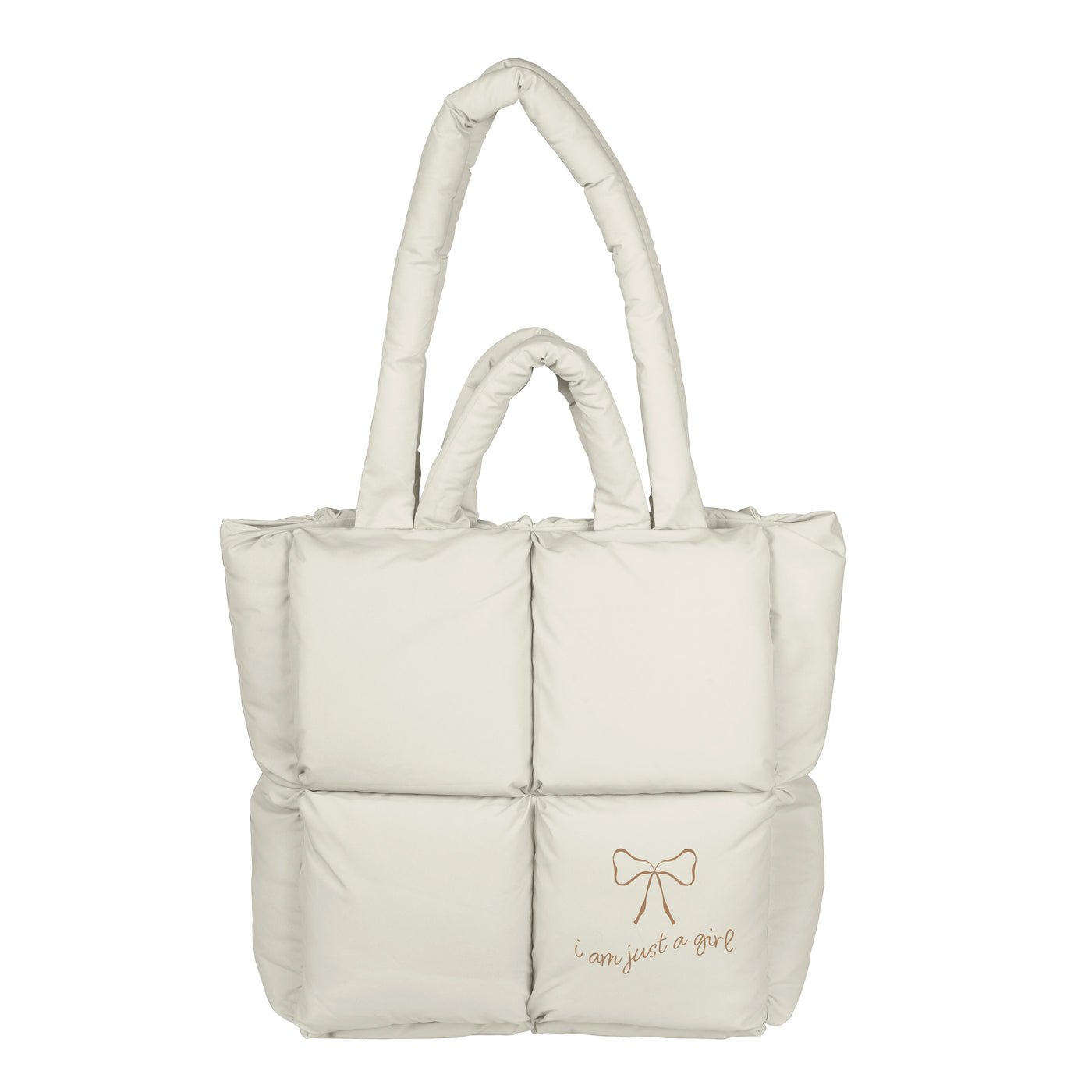 Just a Girl Neutral Bow Puff Tote