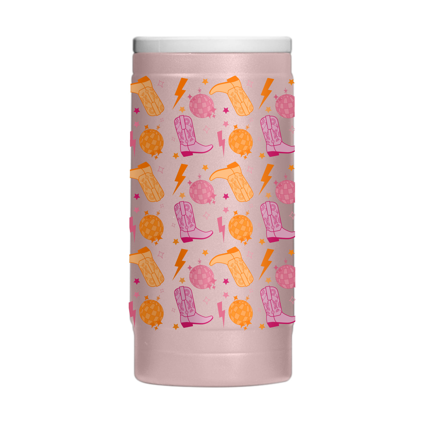 Just A Girl 12oz Disco Cowgirl Pattern Powdercoat SlimCan Coolie