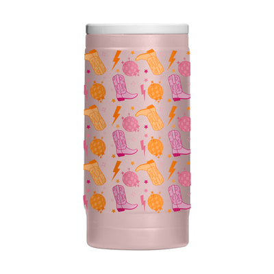 Just A Girl 12oz Disco Cowgirl Pattern Powdercoat SlimCan Coolie