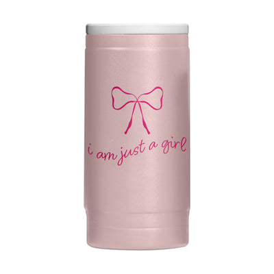 Just A Girl 12oz Pink Bow Powdercoat SlimCan Coolie