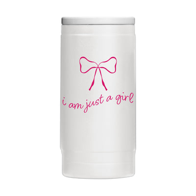 Just A Girl 12oz Pink Bow Powdercoat SlimCan Coolie