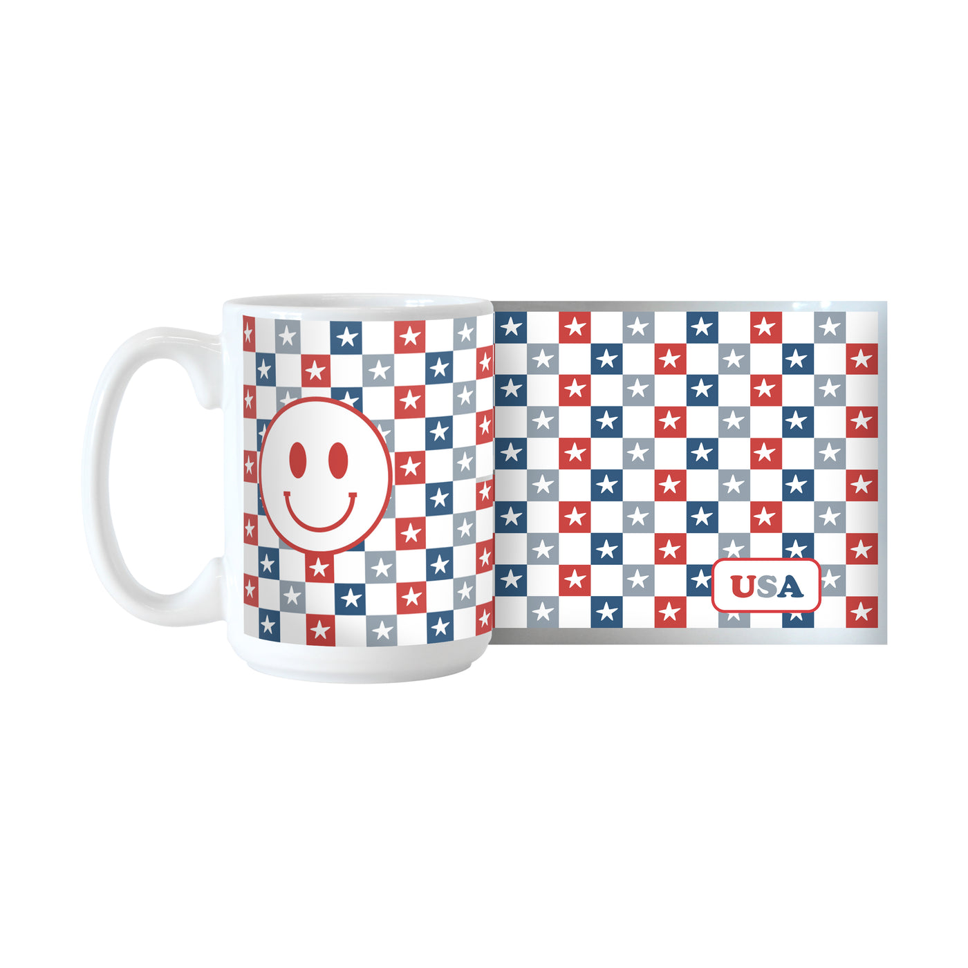 4th of July 15oz Checkered Smiley Face Sublimated Mug