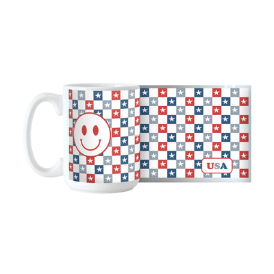 4th of July 15oz Checkered Smiley Face Sublimated Mug