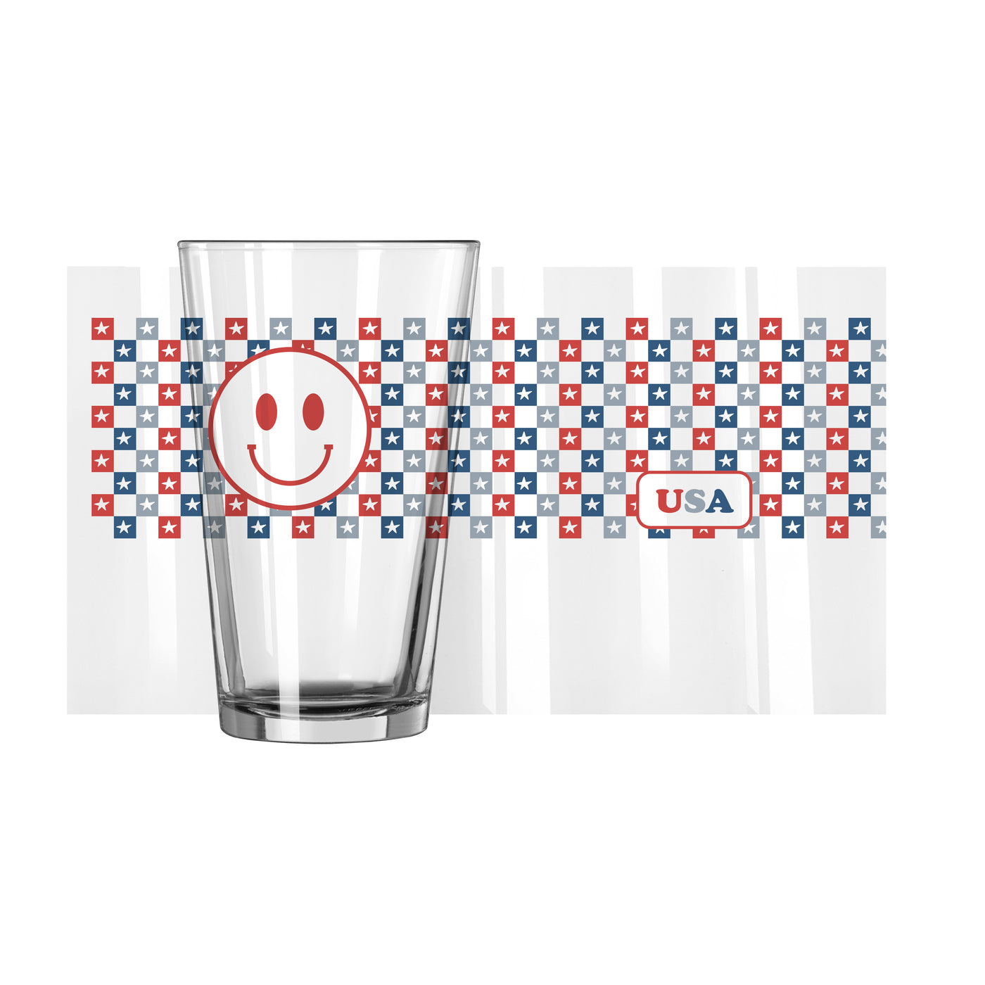 4th of July 16oz Checkered Smiley Face Pint Glass