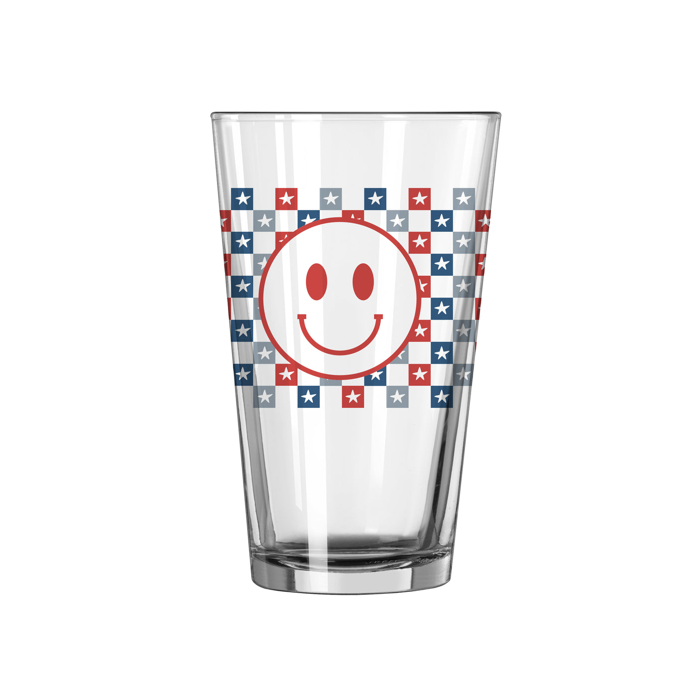 4th of July 16oz Checkered Smiley Face Pint Glass