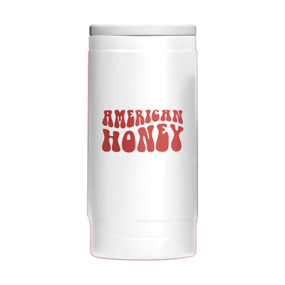 4th of July 12oz White America Honey Powdercoat SlimCan Coolie