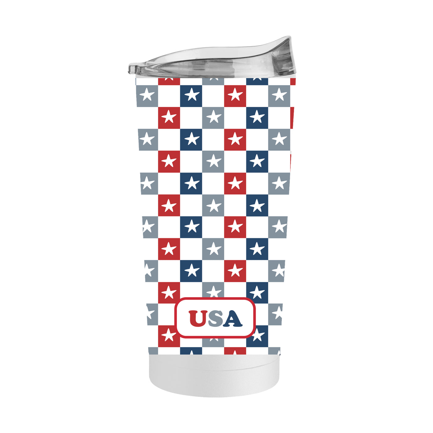 4th of July 20oz White Checkered Smiley Face Powder Coat Tumbler