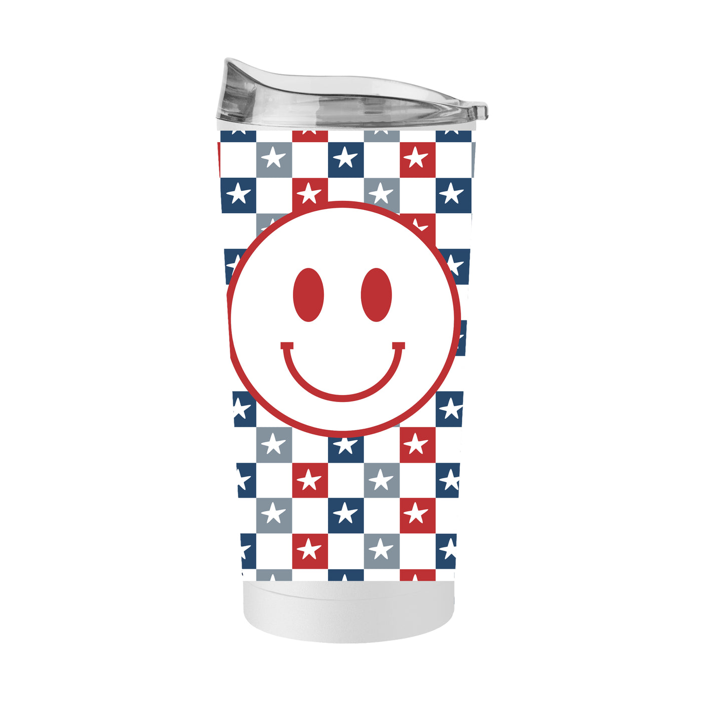 4th of July 20oz White Checkered Smiley Face Powder Coat Tumbler