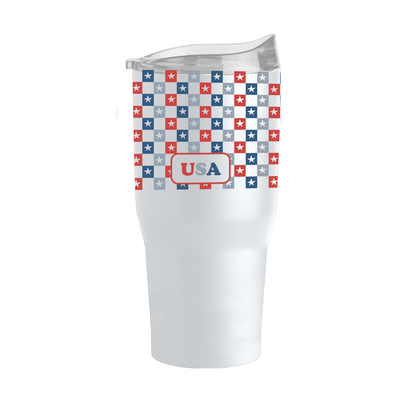 4th of July 30oz White Checkered Smiley Face Powder Coat Tumbler