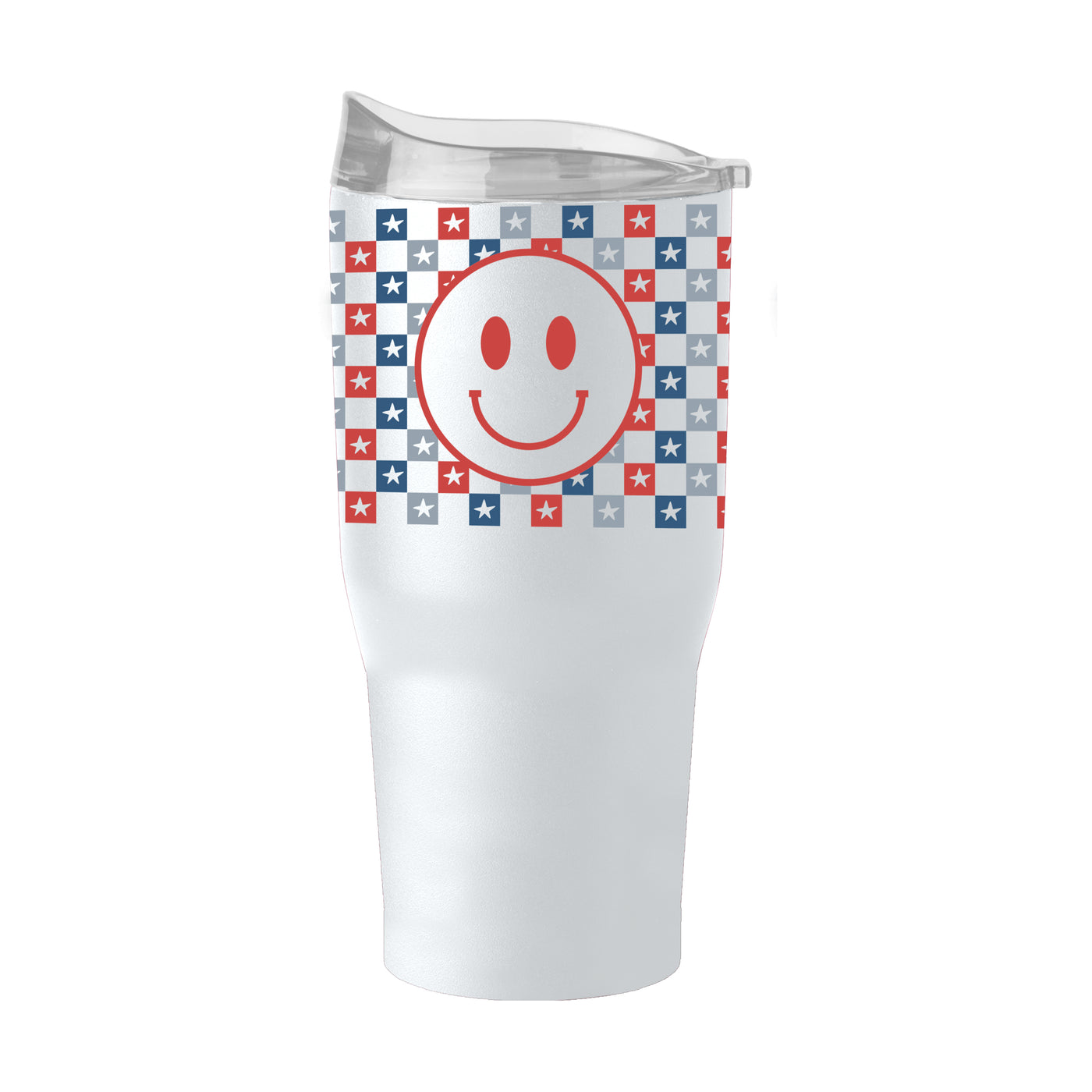 4th of July 30oz White Checkered Smiley Face Powder Coat Tumbler