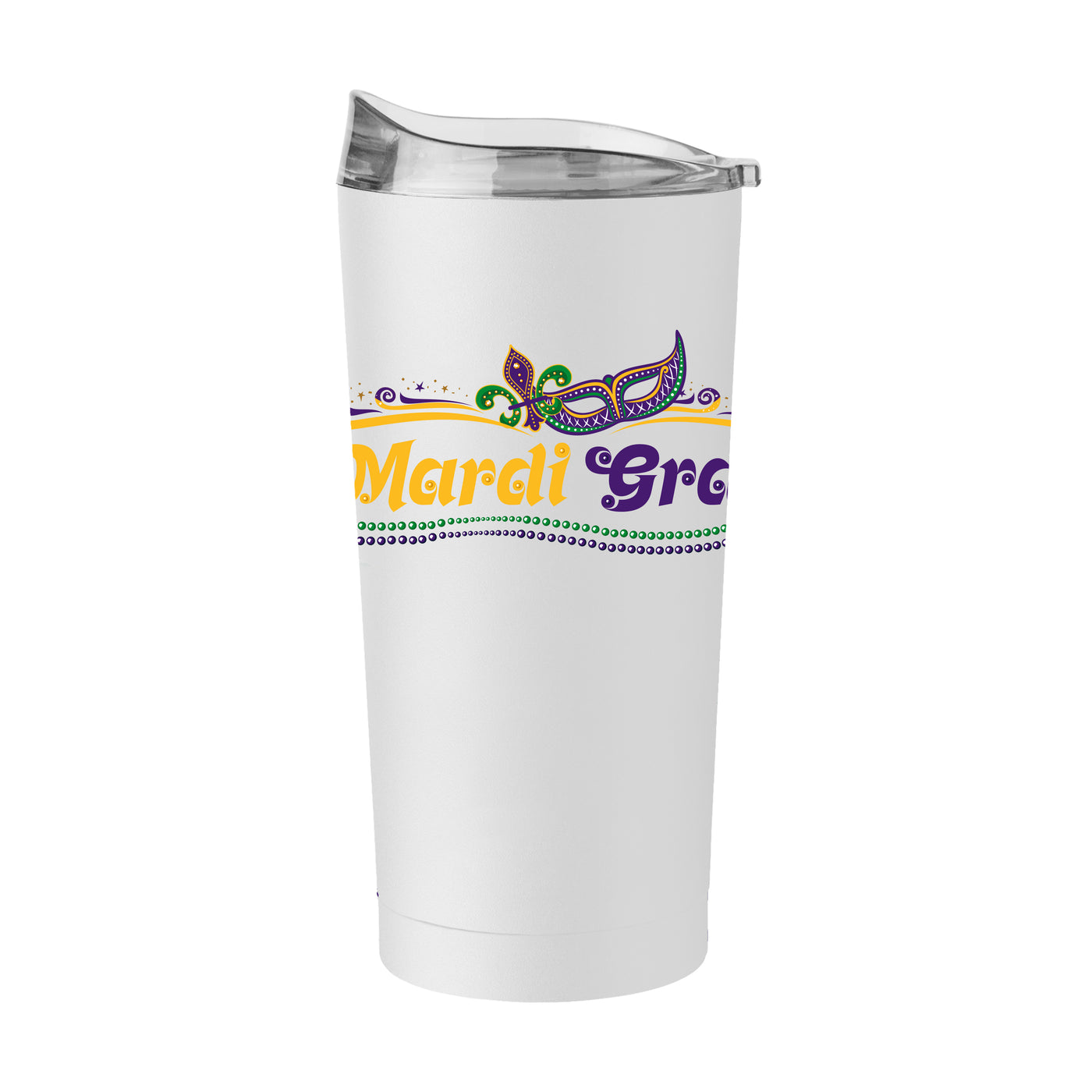 Mardi Gras Beads White 20oz Powder Coat Tumbler