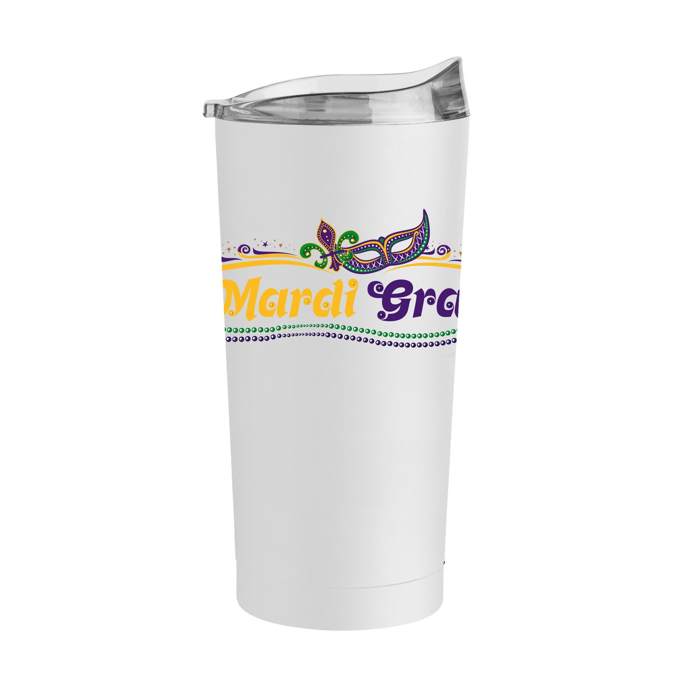 Mardi Gras Beads White 20oz Powder Coat Tumbler