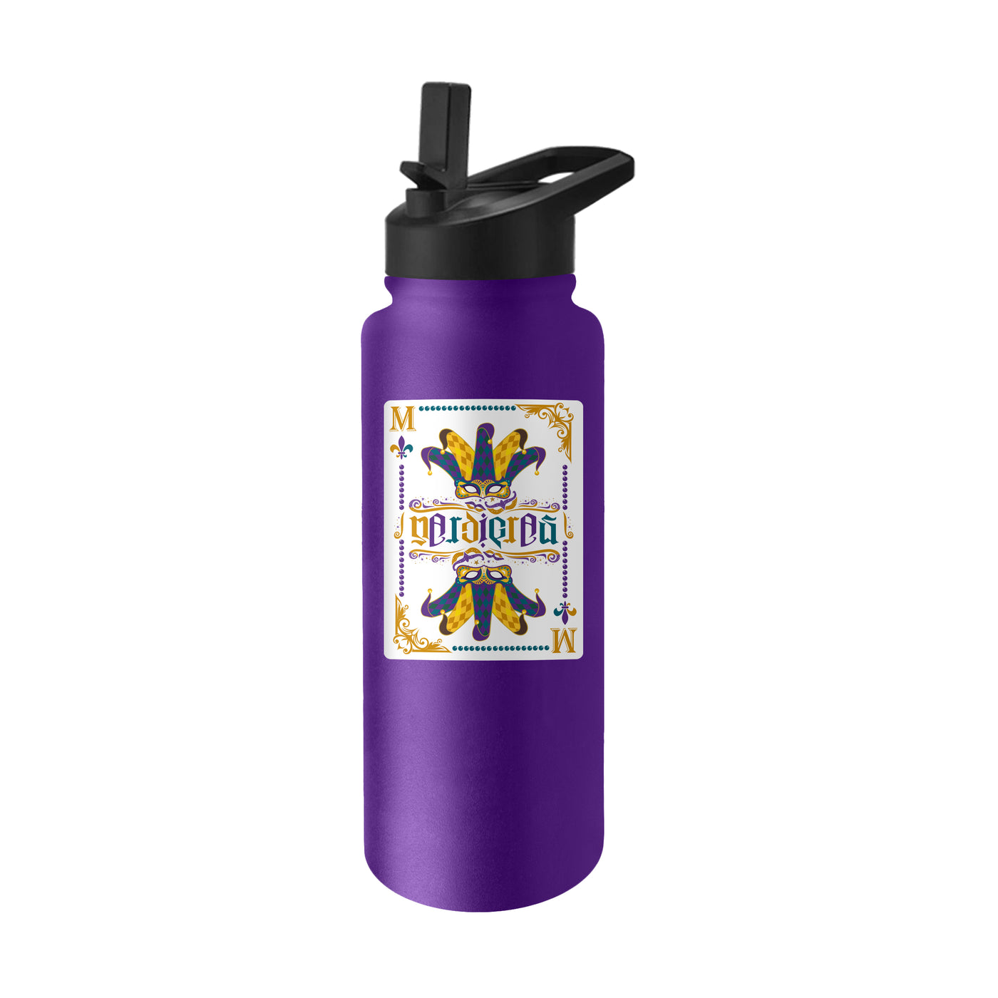 Mardi Gras Mask Purple 34oz Quencher Bottle