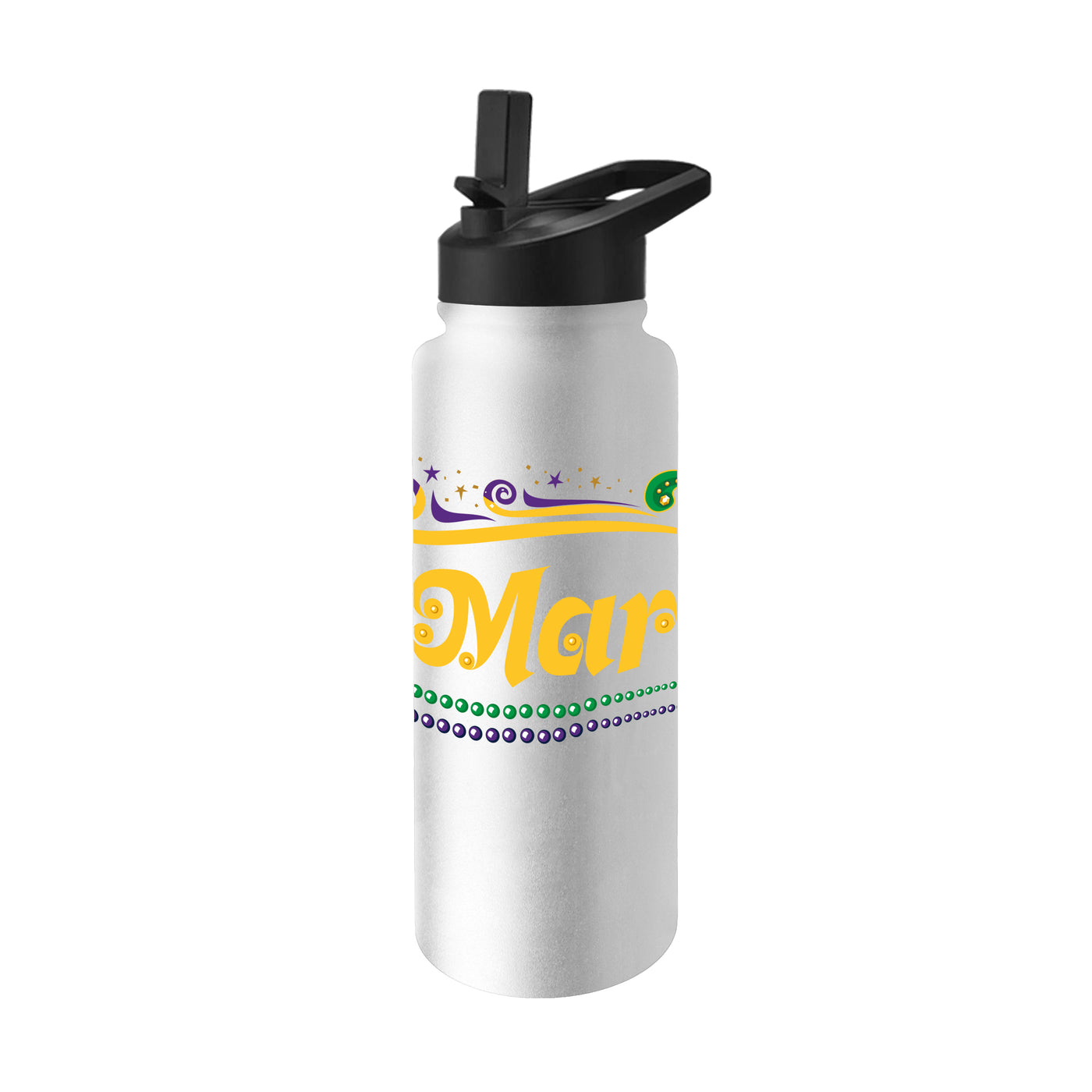 Mardi Gras Beads White 34oz Quencher Bottle
