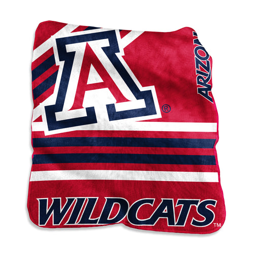 Arizona Raschel Throw blanket by Logo Brands, soft textured fabric with Arizona Wildcats logo, perfect for cozying up.