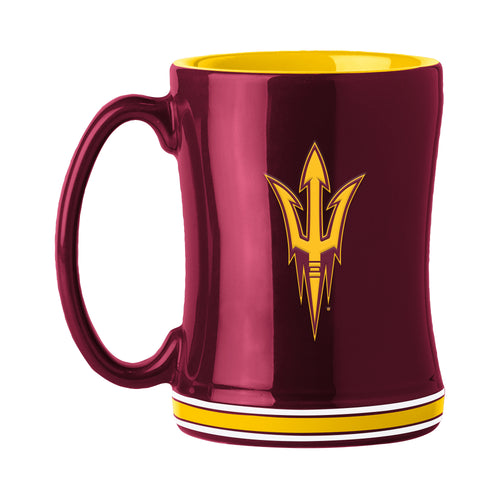 Arizona State 14oz Relief Mug by Logo Brands showing the university logo and textured relief design on ceramic drinkware.