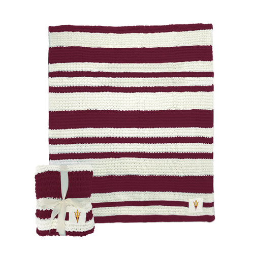 Arizona State Cable Knit Throw blanket by Logo Brands, 50x60 inches, featuring a cozy cable knit pattern and Arizona State logo design.