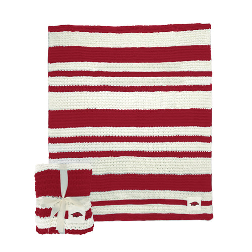 Arkansas Cable Knit Throw Blanket by Logo Brands, 50x60 inches, showing cozy textured knit in neutral colors.
