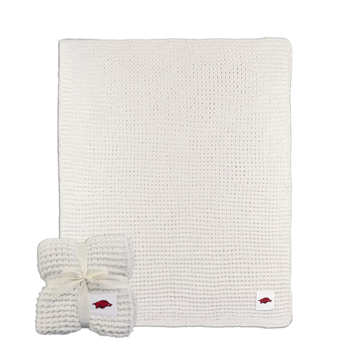 Arkansas Ivory Cable Knit Throw blanket by Logo Brands, 50x60 inches with a cozy cable knit design in ivory color.